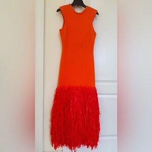 Aje Rushes Raffia Midi Dress Orange Size Small
